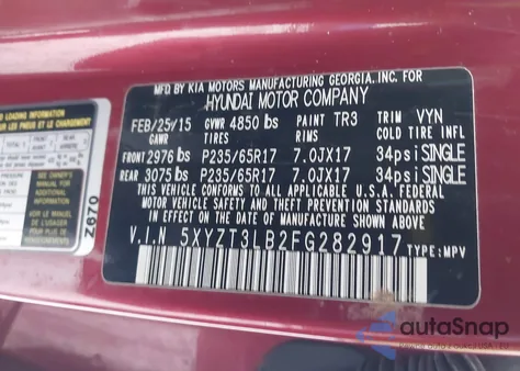 2015 Hyundai Santa Fe Sport 2.4L from USA, damaged, VIN 5XYZT3LB2FG282917